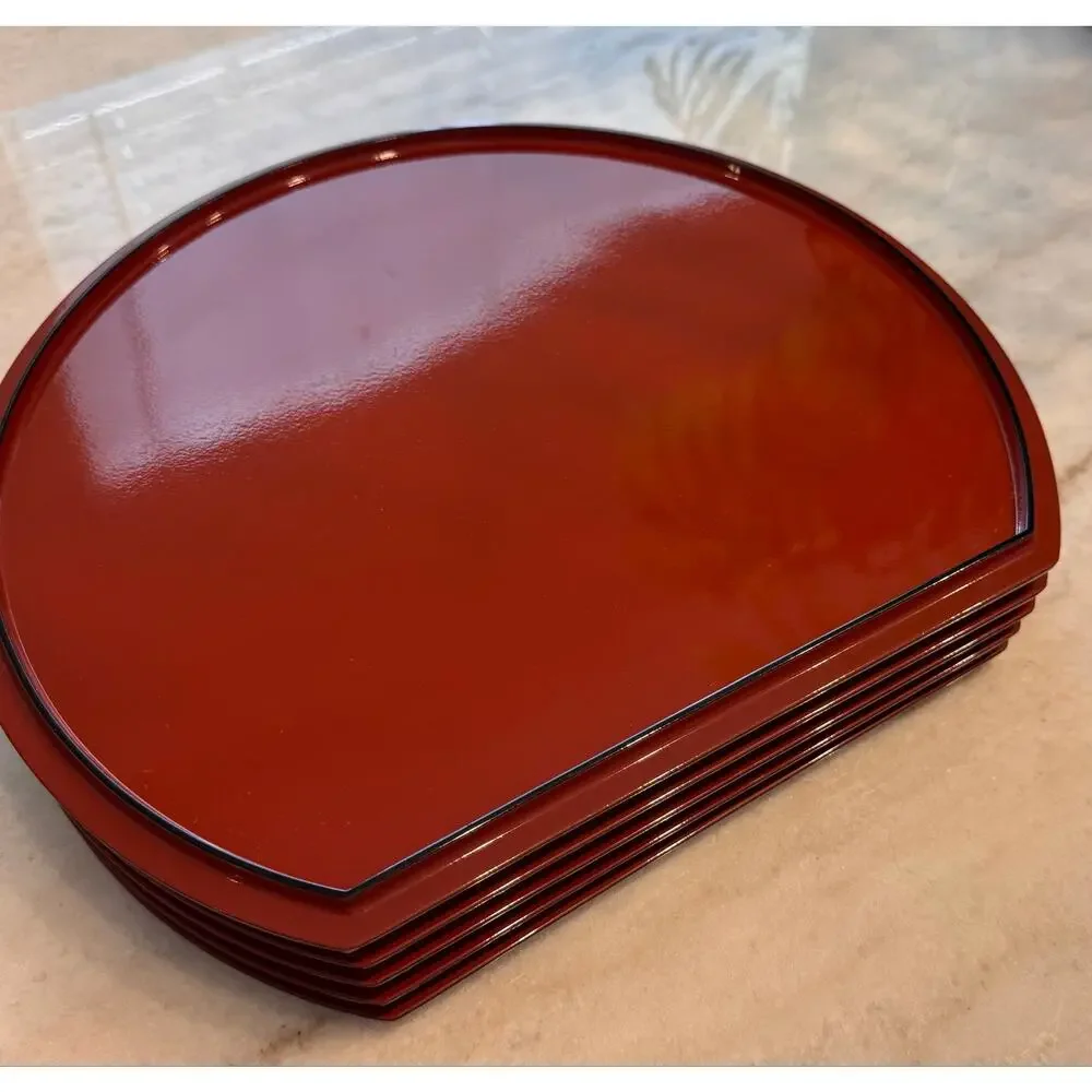 Japanese Reversible Half-Moon Lacquerware Serving Trays – Set of 5